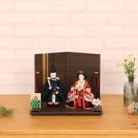 雛人形 立雛 平安ひひな 柳極小立雛 親王飾り 正絹 金銀箔押し桜ピンク屏風 横幅30cm