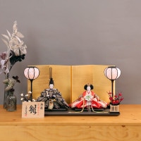 雛人形 新古今雛 小三五親王飾り 正絹帯 名古屋帯仕立て 金屏風  横幅60cm