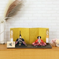 雛人形 うるはし雛 三五親王 親王飾り 赤 紺 黒 金屏風   横幅75cm