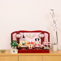 雛人形 親王飾り はるる ぷり姫小芥子親王 ピンク 赤 水色 マリさくら刺繍 横幅48cm