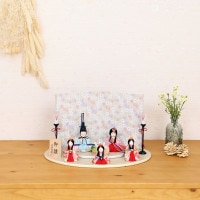 雛人形 木目込み雛人形 ひらり 五人飾り 黄色 薄紫色 三人官女 ピンク 梅柄屏風 横幅30cm