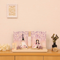 ひな人形  コンパクト 木目込み雛人形 親王飾り ウララ 和紙二曲屏風 横幅38cm ティピシリーズ 小さい お祝い 初節句 ひな祭り 桃の節句