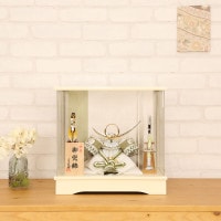 五月人形  選べる6種 7号武将兜 ケース飾り 白 パステル 弓太刀付き 横幅35.5cm