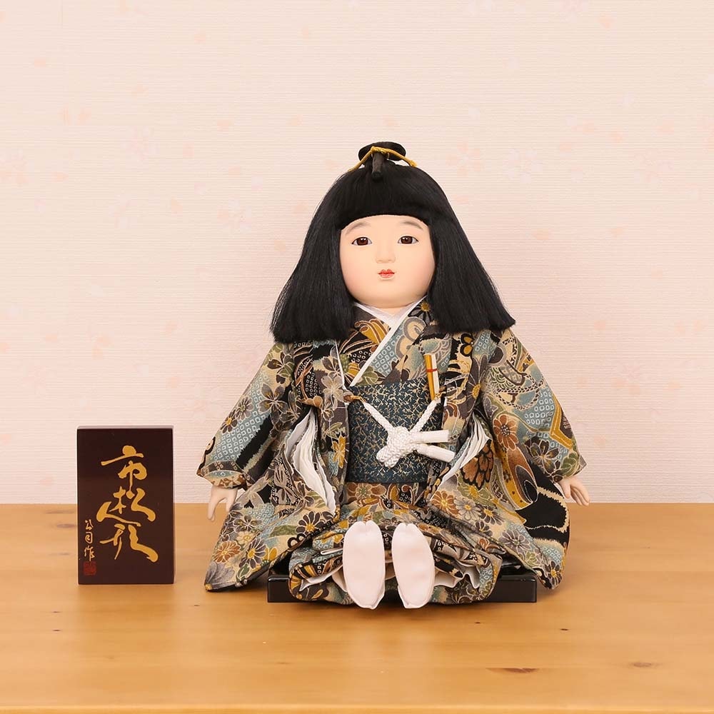 市松人形 齊藤公司作 10号 男の子 お座り ちりめん  b10f-06a-j-z