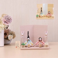 木目込み雛人形 こひな 親王飾り 2人 飾り ピンク 白 パステル 横幅30cm