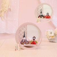 木目込み雛人形 マール 親王飾り 三日月型ピンク色屏風 横幅30cm ティピシリーズ