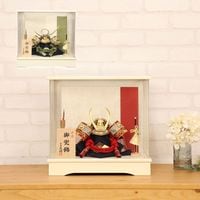 五月人形 上杉謙信 武田信玄 白 ケース飾り ゴールド 赤 グリーン 金 5号兜 カラーライン二曲屏風 横幅35.5cm