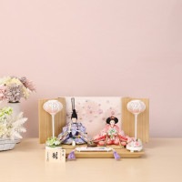 選べる2種類 雛人形 コンパクト ひな人形 親王飾り 小芥子親王 刺繍ピンク屏風 木製枠 かわいい ひな人形 小さい 横幅43cm ピンク 白 紫 ベージュ お祝い 初節句 ひな祭り 桃の節句