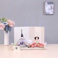 雛人形 コンパクト ひな人形 親王飾り 小芥子親王 和紙屏風 かわいい おしゃれ モダン インテリア ひな人形 小さい 横幅42cm  モカ ベージュ ゴールド 白 ピンク お祝い 初節句 ひな祭り 桃の節句 灯りシリーズ