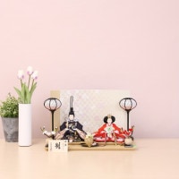 雛人形 コンパクト ひな人形 親王飾り 小芥子親王 市松桜二曲屏風 かわいい おしゃれ モダン インテリア ひな人形 小さい 横幅42cm ベージュ ピンク 白 薄紫 赤 紺 お祝い 初節句 ひな祭り 桃の節句