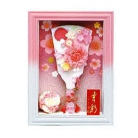 羽子板 2025年度新作 宝童作 ガラスケース 幸彩 こうさい (白ピンク) れい れいカンザシ(ピンク) 9号 カンザシ2個付