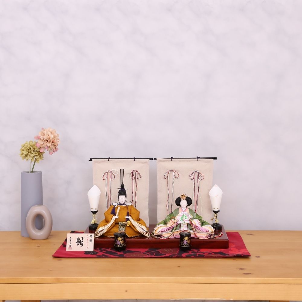 雛人形 ひな人形 宴桜 コンパクト 親王飾り 芥子親王 黄櫨染・有職文様 几帳飾り おしゃれ モダン インテリア  初節句 女の子 お祝い 桃の節句 ひな祭り