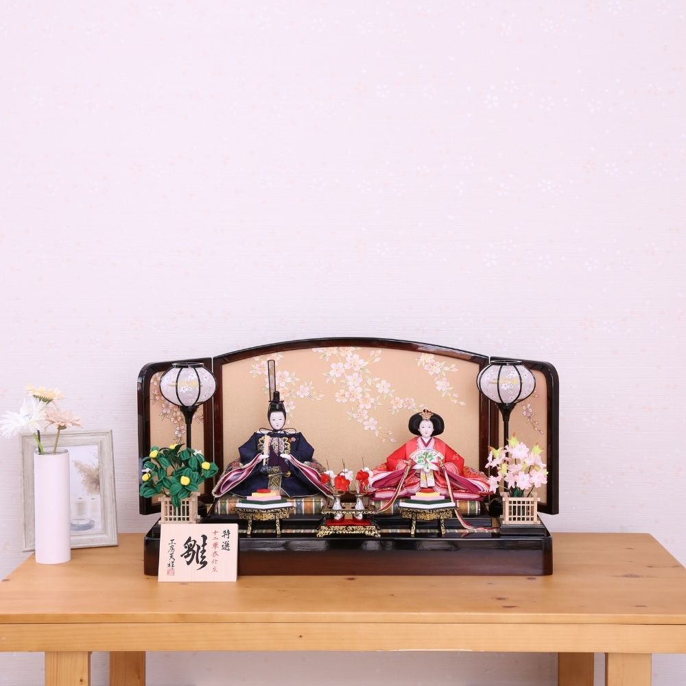 雛人形 ひな人形 うるはし雛 親王飾り 三五親王 おしゃれ モダン 赤 紺 三曲屏風 初節句 女の子 お祝い 桃の節句 ひな祭り