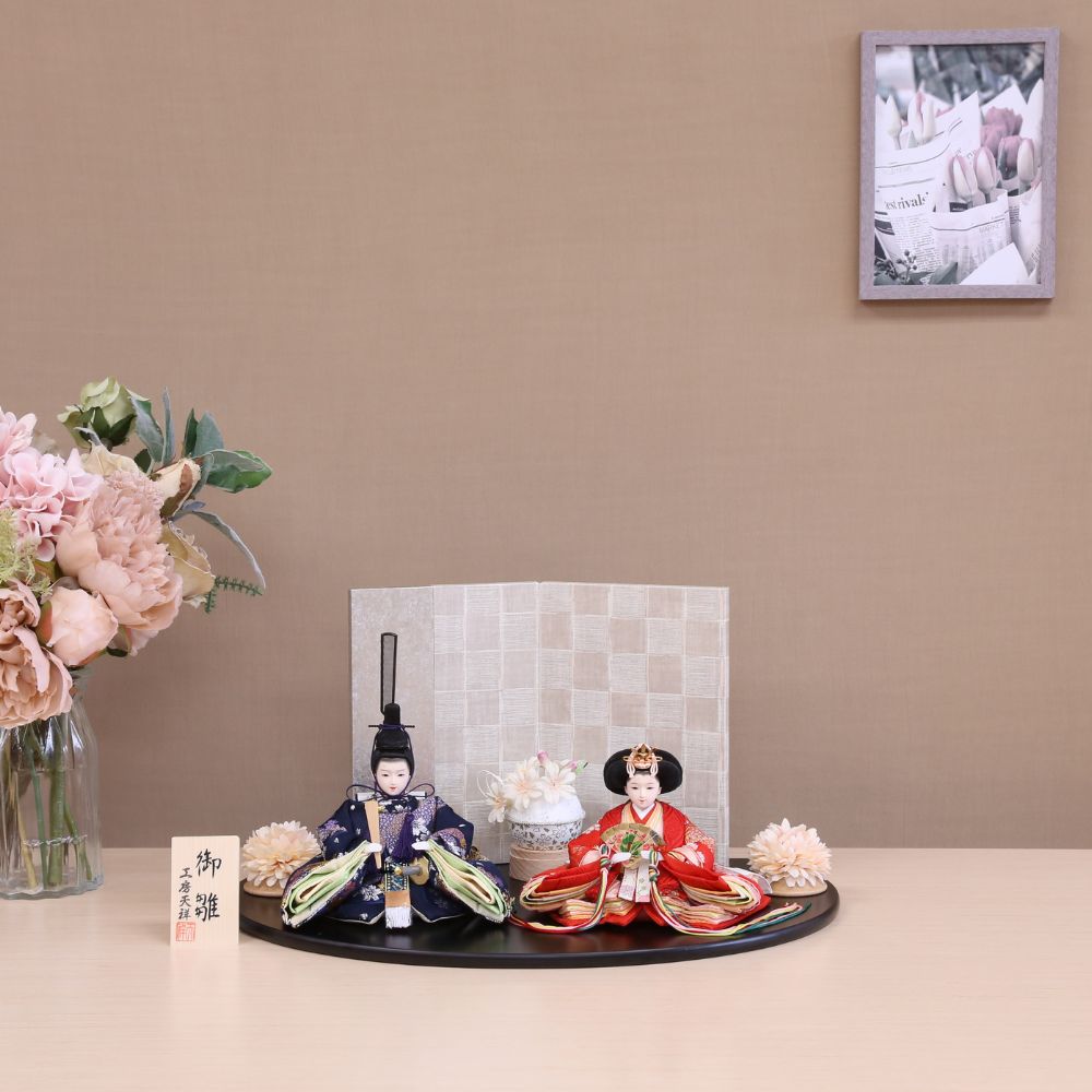 雛人形 コンパクト ひな人形 親王飾り 柳親王 赤 紺 かわいい おしゃれ インテリア 北欧風 ひな人形 小さい 横幅40cm パステルカラー お祝い 初節句 ひな祭り 桃の節句 ティピシリーズ