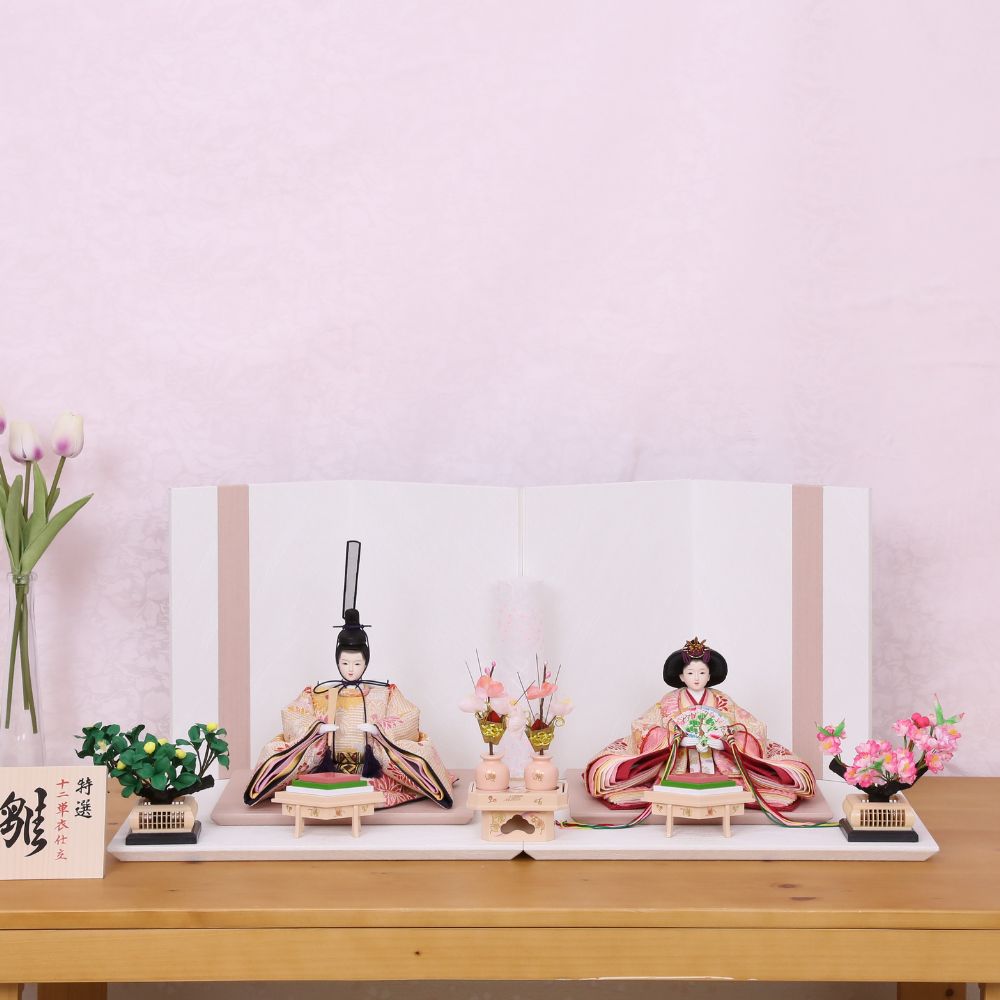 雛人形 ひな人形 うるはし雛 小三五親王 親王飾り おしゃれ モダン インテリア 白 ピンク パステルカラー 初節句 女の子 お祝い 桃の節句 ひな祭り