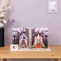雛人形 ひな人形 立雛 立ち雛 親王飾り 芥子親王 横幅60cm おしゃれ モダン インテリア 紫 ピンク 和紙屏風 初節句 お祝い 桃の節句 ひな祭り