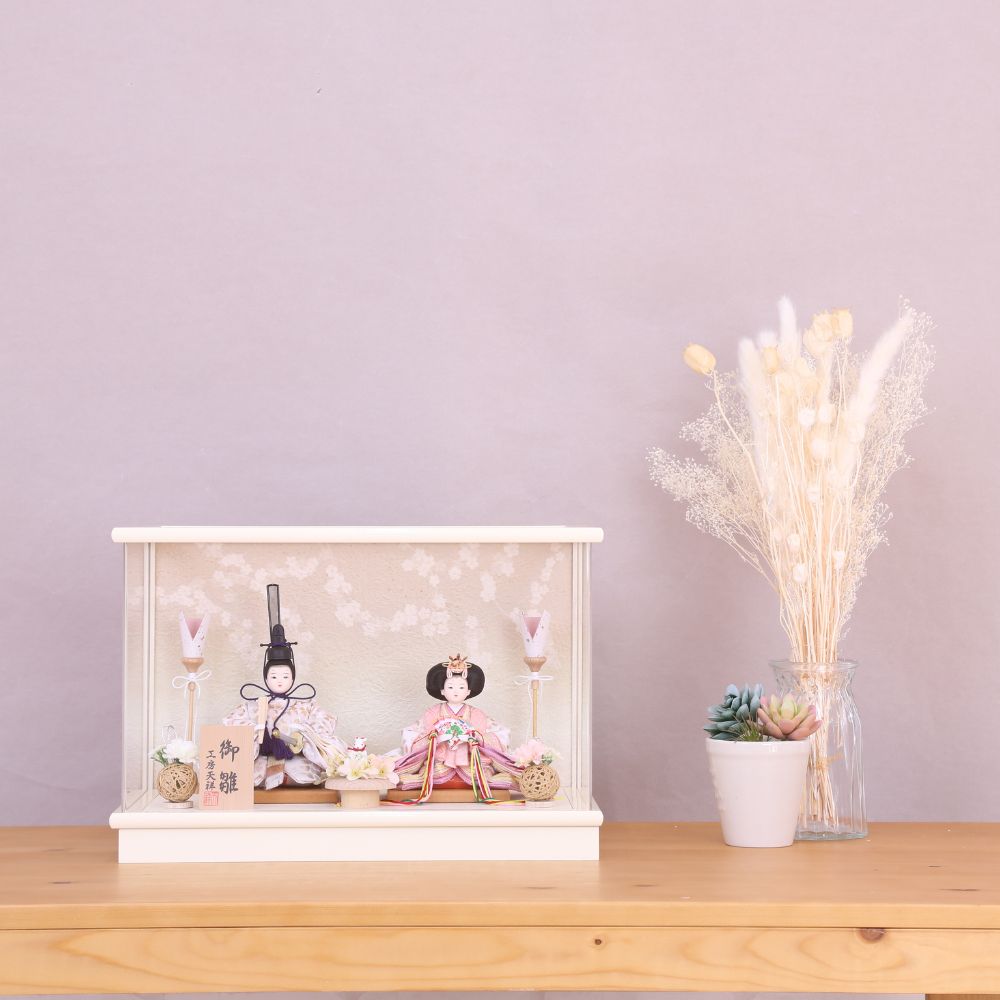 雛人形 コンパクト 白 ケース入り 横幅39cm ひな人形 ケース飾り 親王飾り かわいい おしゃれ 北欧風 小さい 白 ピンク お祝い 初節句 ひな祭り 桃の節句