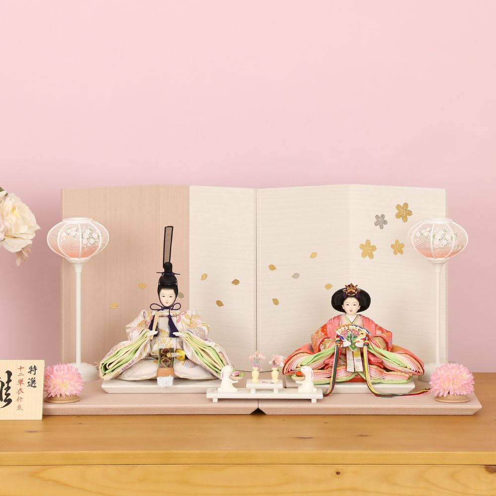 雛人形 ひな人形 宴桜 芥子親王飾り おしゃれ モダン インテリア ピンク 白 二曲一双屏風 横幅60cm 初節句 女の子 お祝い 桃の節句 ひな祭り