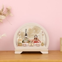 雛人形 ひな人形 コンパクト 横幅36cm 木目込み雛人形 木目込みひな人形こひな ケース飾り 親王飾り飾り  半円 丸型ケース飾り おしゃれ アクリルケース かわいい 木目込みひな人形 小さい モカ ベージュ グレージュ お祝い 初節句 ひな祭り 桃の節句 ティピシリーズ