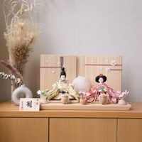 雛人形 コンパクト ひな人形 親王飾り 小芥子親王 かわいい ひな人形 小さい 横幅42cm  ひのき台屏風 ピンク 白 パステルカラー お祝い 初節句 ひな祭り 桃の節句