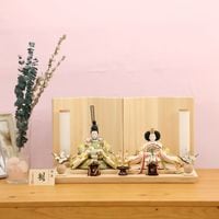 雛人形 ひな人形 宴桜 コンパクト 芥子親王飾り おしゃれ モダン インテリア ひのき木製台屏風 横幅50cm 木目 ブルーグレー パステルカラー 初節句 女の子 お祝い 桃の節句 ひな祭り