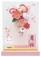 羽子板 新作 宝童作 アクリルケース 舞桜 まいざくら 無垢 (ピンクA) うさぎカンザシ(ピンク) 7号 カンザシ2個付