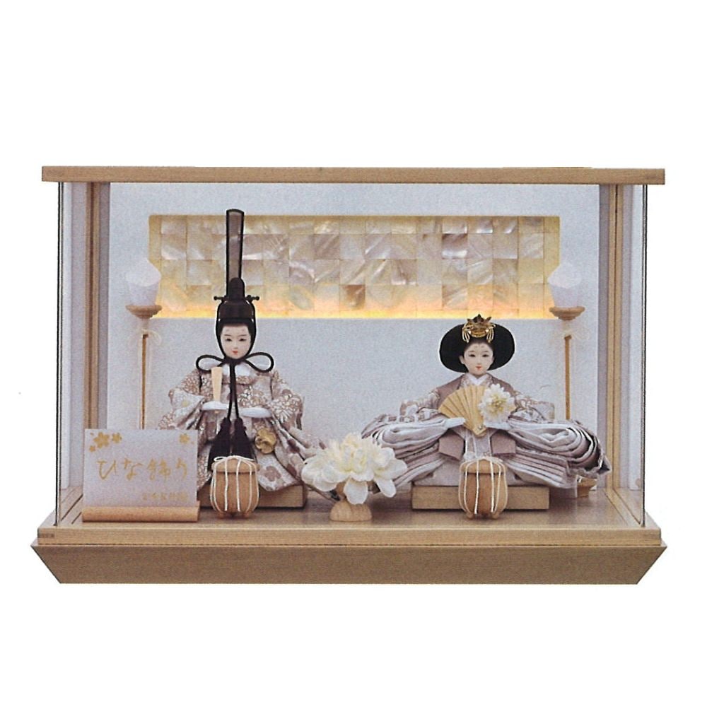 雛人形 ひな人形 宝童作 親王飾り ケース飾り 照明付き永遠 ナチュラル 螺鈿デザイン