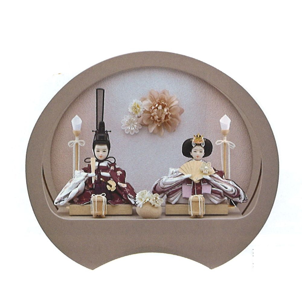 雛人形 ひな人形 宝童作 親王飾り 円型 ケース飾り奏 グレージュ 花 背景デザイン