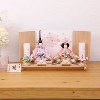 雛人形 コンパクト ひな人形 親王飾り小芥子親王 かわいい ひな人形 小さい 横幅43cm  木目調ピンク刺繍屏風 ピンク パステルカラー お祝い 初節句 ひな祭り 桃の節句