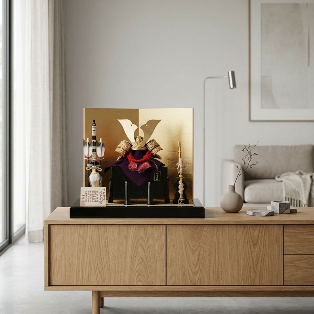 五月人形 兜飾り 国宝 純金箔押し 竹雀之兜 8号兜 金屏風 奈良春日大社所蔵模写  8号 兜 初節句 お祝い 端午の節句 こどもの日