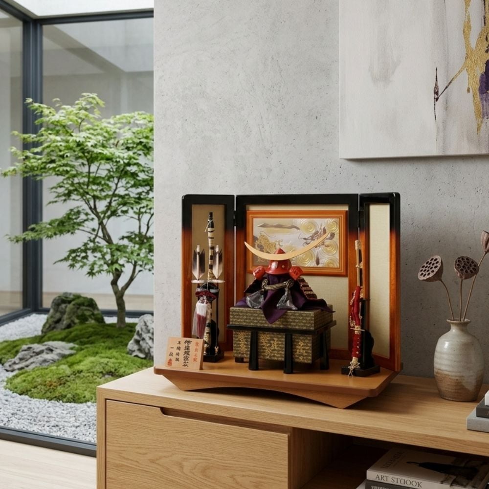 五月人形 兜 兜飾り 南蛮甲冑 伊達政宗 9号 赤 ゴールド 彫金づくり屏風セット 工房天祥 オリジナル おしゃれ モダン インテリア 端午の節句 男の子 初節句 お祝い こどもの日