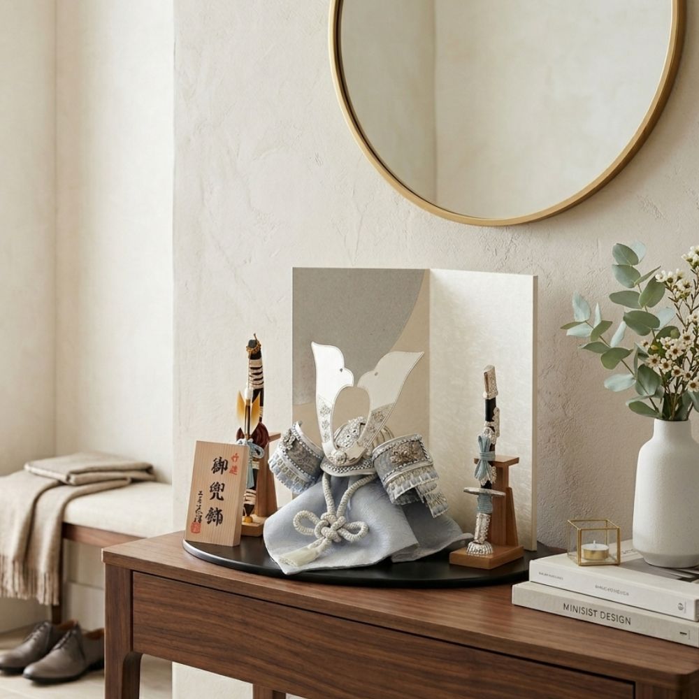 五月人形 兜 兜飾り コンパクト 人気 兜 7号兜 横幅40cm おしゃれ モダン インテリア かっこいい 水色 シルバー 銀 白 初節句 お祝い 男の子 端午の節句 こどもの日