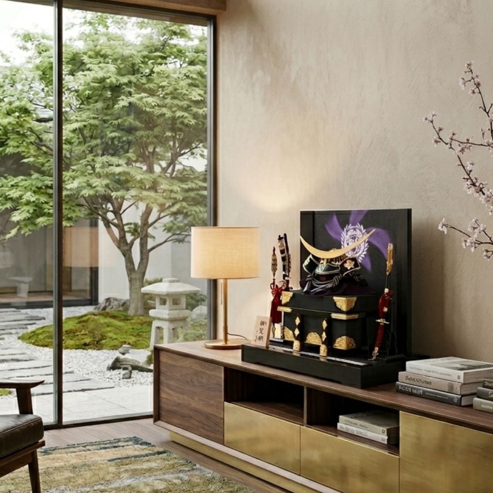 五月人形 コンパクト 兜 兜飾り 武将兜 伊達政宗 横幅55cm 12号兜 伊達政宗の兜 竹雀の家紋屏風 おしゃれ かっこいい モダン インテリア  ゴールド 黒 紫 金 紺 男の子 初節句 お祝い 端午の節句 こどもの日