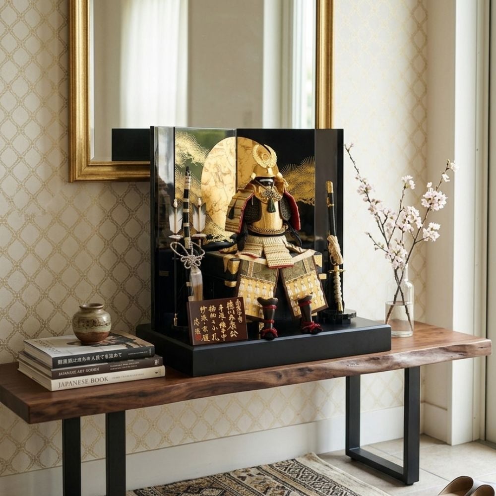 五月人形 コンパクト 鎧 鎧飾り 武将鎧 徳川家康 横幅65cm 7号鎧 徳川家康の鎧 おしゃれ かっこいい モダン インテリア ゴールド 白 黒 男の子 初節句 お祝い 端午の節句 こどもの日