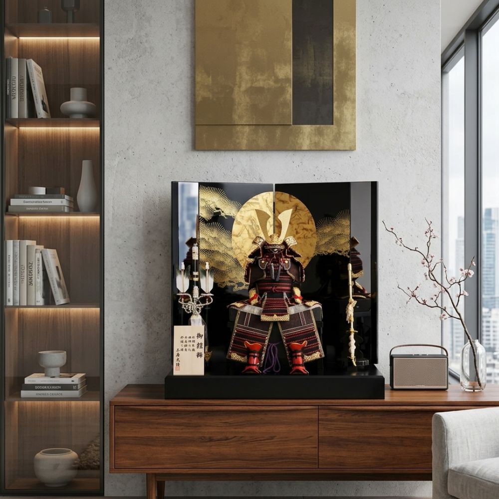 五月人形 鎧 コンパクト 6号鎧飾り 6号 鎧 胴丸朱赤小札 黒鎧 二曲風飾り あか 黒 おしゃれ かっこいい モダン インテリア 初節句 男の子 お祝い 端午の節句 こどもの日