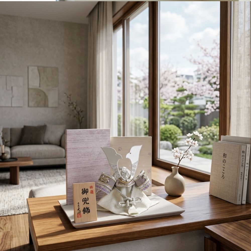 五月人形 兜 兜飾り コンパクト 人気 兜 7号兜 横幅38cm おしゃれ モダン インテリア 北欧風 シルバー 銀 白 紫 因州和紙屏風 初節句 お祝い 男の子 端午の節句 こどもの日