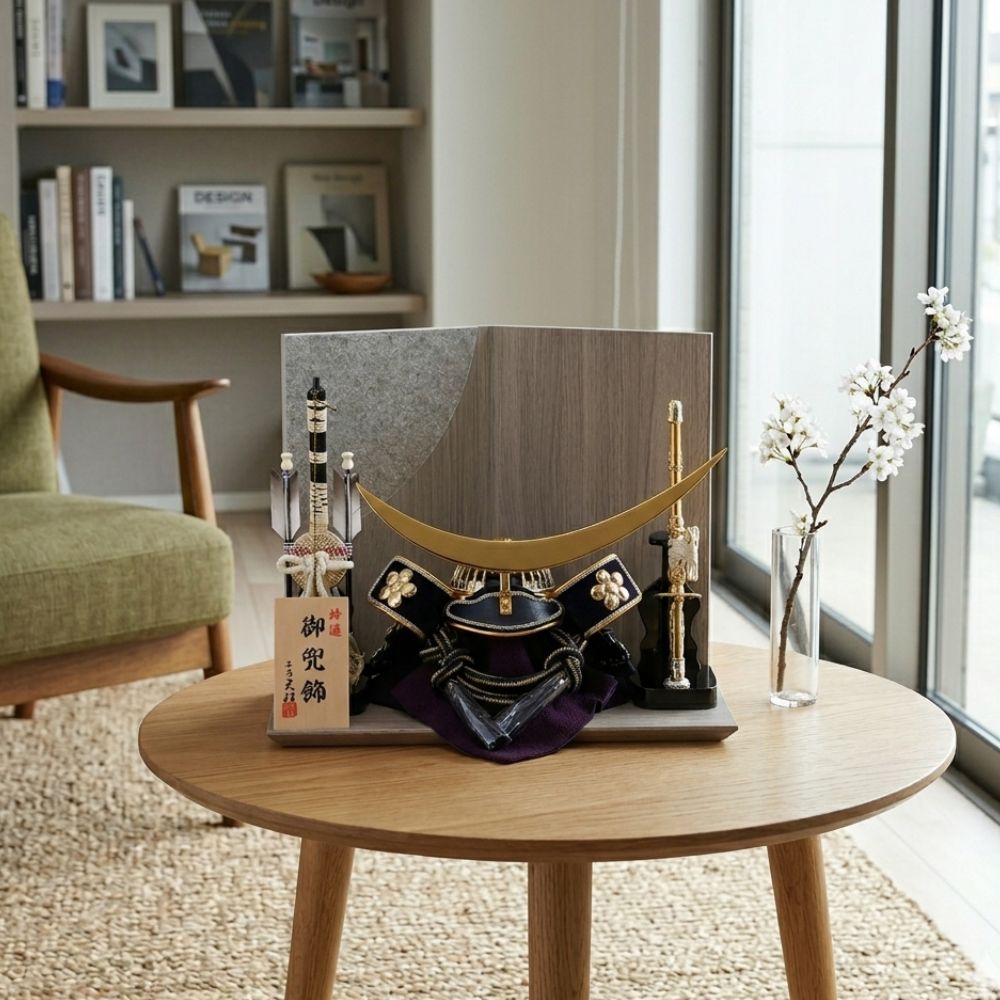 五月人形 兜飾り 武将兜 人気の武将 伊達政宗 紺色 シルバー グレー コンパクト 12号兜 横幅38cm 二曲和紙屏風 かっこいい おしゃれ モダン インテリア 初節句 お祝い 男の子 端午の節句 こどもの日