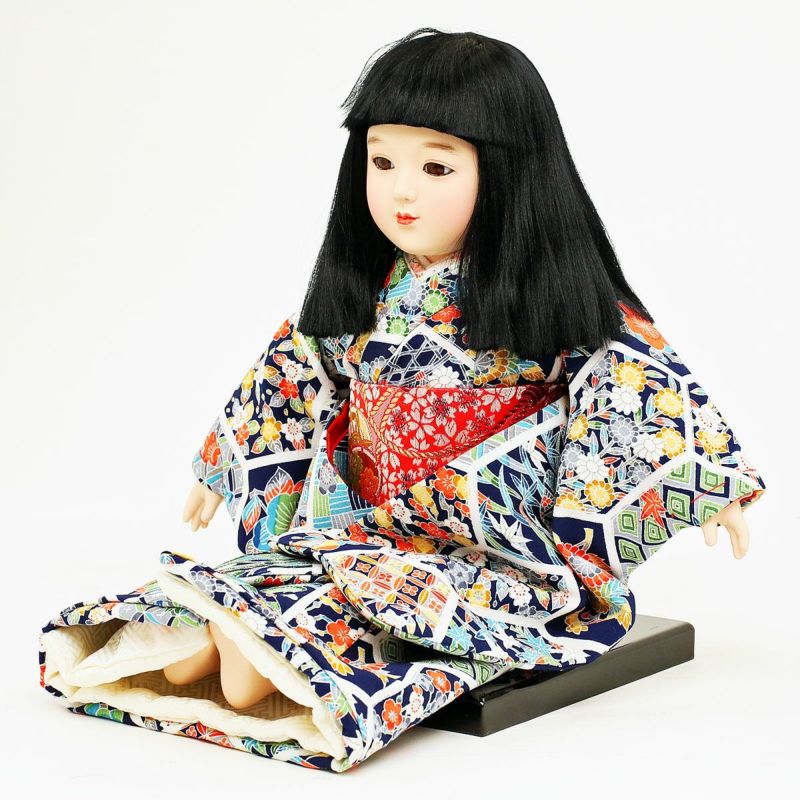 市松人形 日本人形 立ち姿 台座付き 約35cm 伝統工芸品 四代目 松乾齋東光 伝統工芸品 市松人形 座り市松 抱き人形 横幅