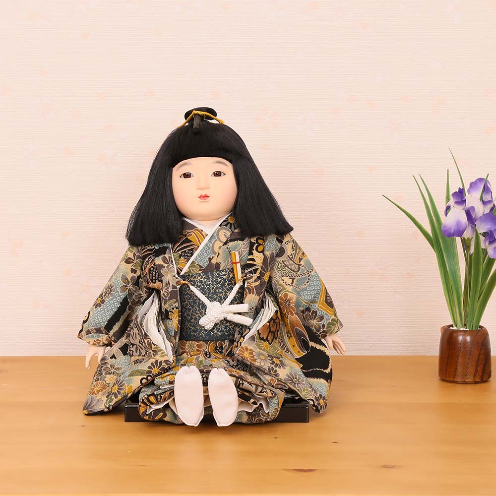 市松人形 齊藤公司作 10号 男の子 お座り ちりめん b10f-06a-j-z