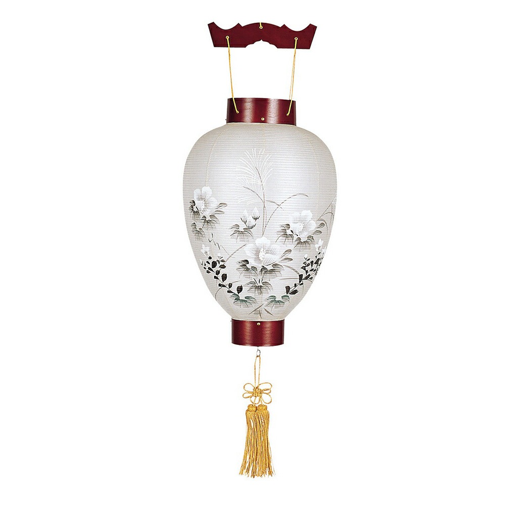 【美品】盆提灯　絹　桜　対 盆提灯 吊り提灯 御所提灯 銘木御所 桜 LED 絹張 書き絵 芙蓉墨絵 桜突版材