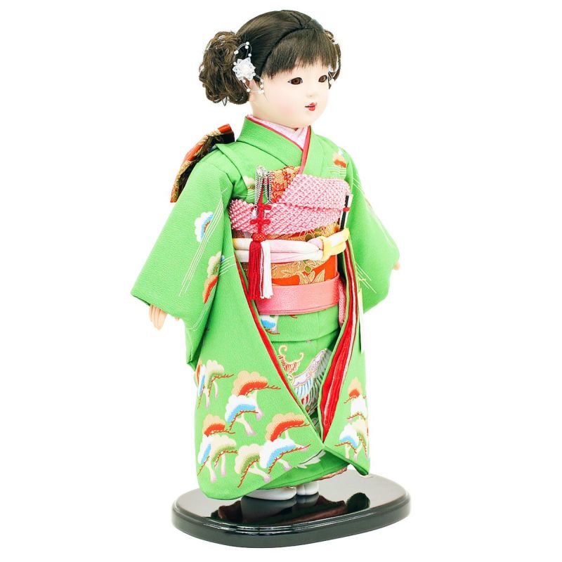 雛人形 公司 市松人形 13号 古典 松柄 ケース入り 横幅42cm