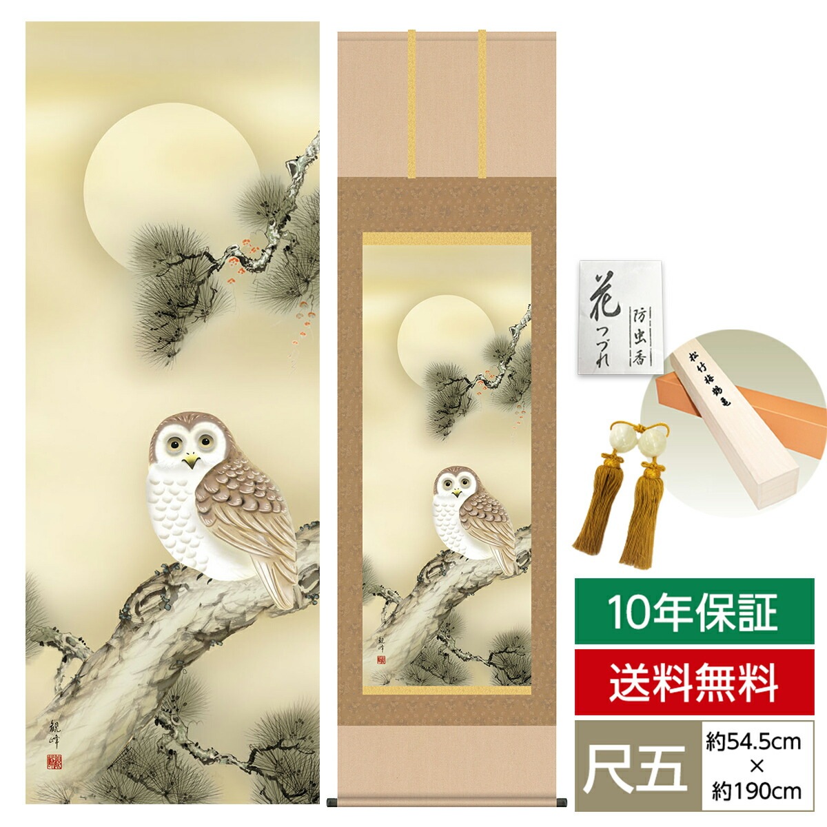 掛け軸 床の間 モダン 和風 尺五 縁起画掛軸 梟 山村 観峰 三美会 約