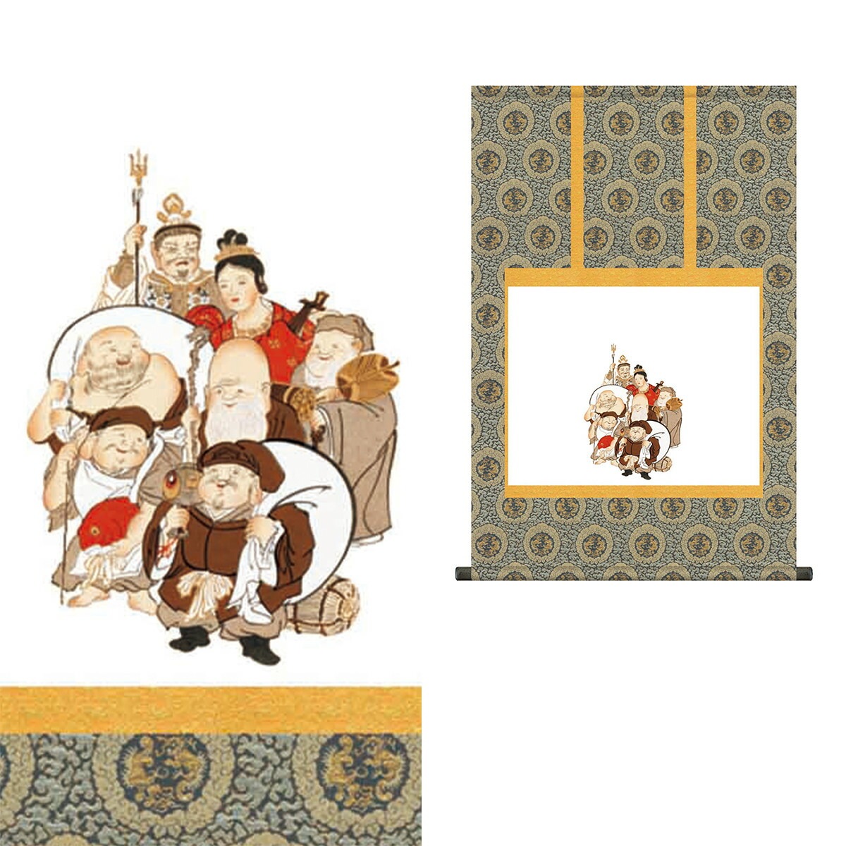 掛け軸 床の間 モダン ミニ掛軸和風 仏 観音 納経集印掛軸 七福神巡礼