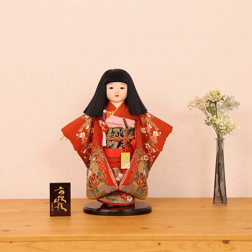 市松人形 齊藤公司作 13号 正絹金彩友禅 13h-25b-j