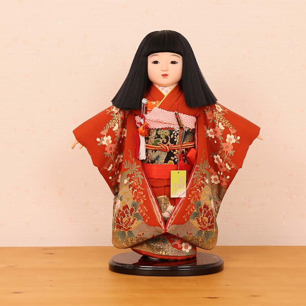 白菊作　小市松人形　　　　　　2020724 せ 市松人形 齊藤公司作 13号 正絹金彩友禅 13h-25b-j