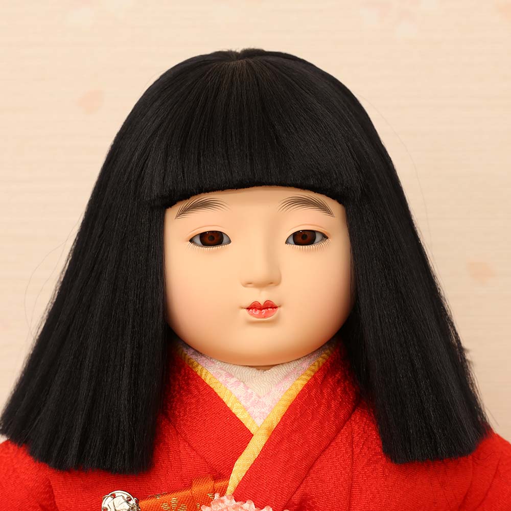 公司作/高級　市松人形 20号　全長75cm 特大 市松人形 齊藤公司作 20号 20-2-j のしめ 梅 藤 菊 楓 桐胴 正絹