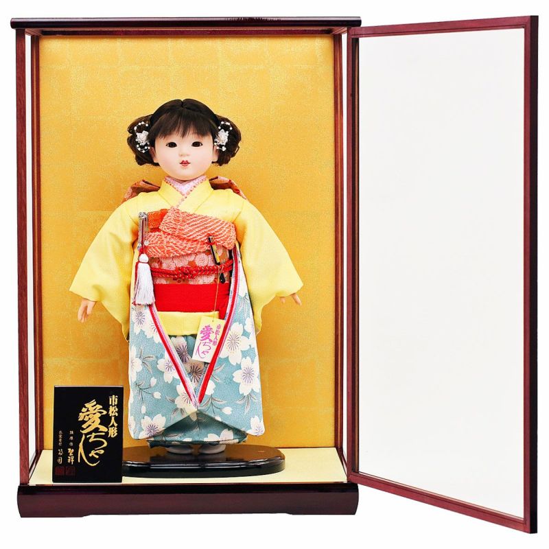 雛人形 公司 市松人形 13号 桜柄 ケース入り 横幅42cm