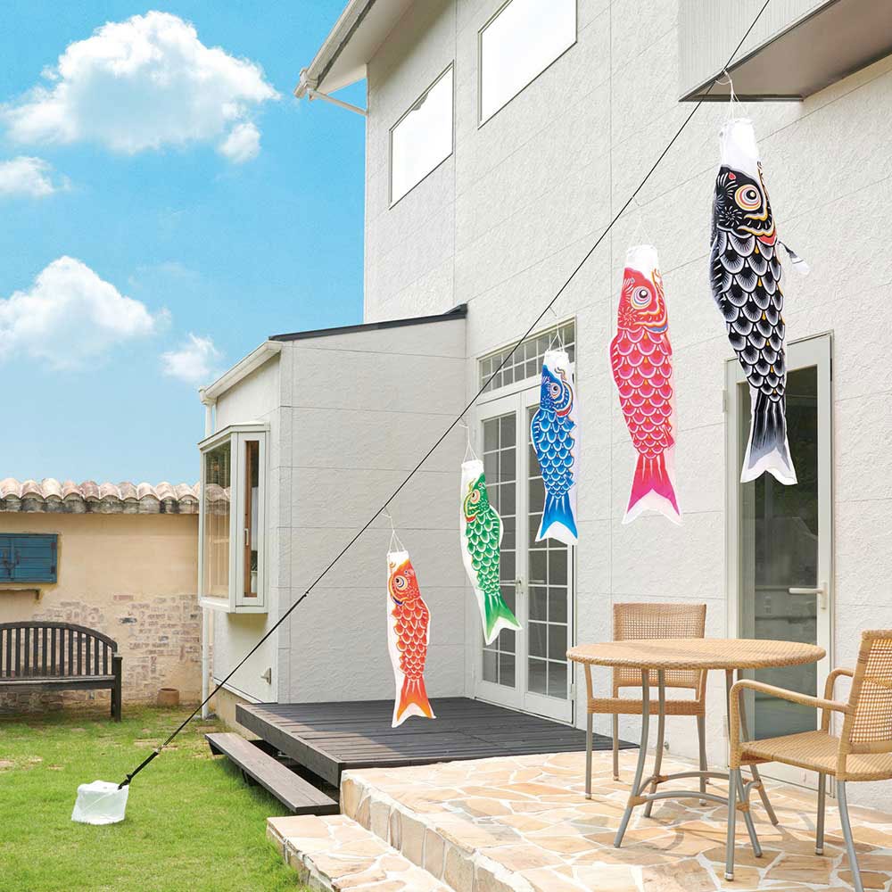 鯉のぼり 庭園用 easyおてがるset パールトーン 撥水加工 ロープ 黒鯉1.5m