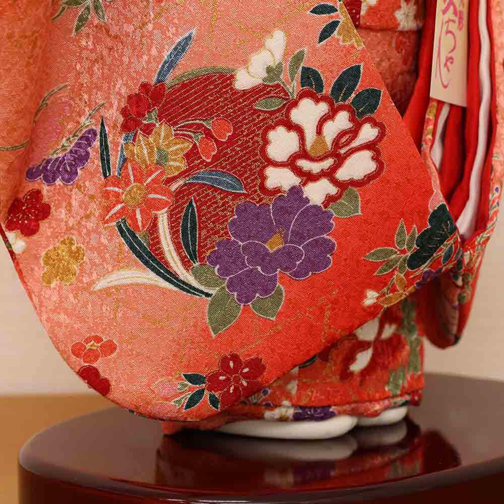 市松人形 オレンジ着物 花刺繍 市松人形 オレンジ着物 花刺繍 市松人形用 着物 総刺繍 地模様