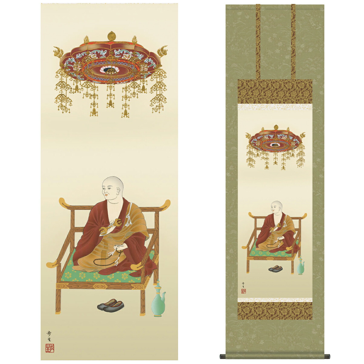 掛軸　真言十三佛横物　白軸耳折仕立　四尺　木箱入 掛軸 真言十三佛横物 白軸耳折仕立 四尺 木箱